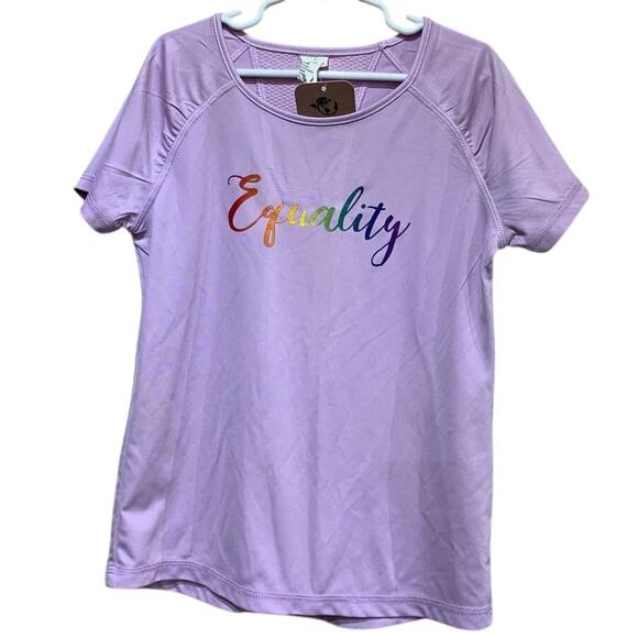 Hand Printed Upcycled Child Medium 7-8 Equality Rainbow Pride Athletic Tee - Picture 1 of 2
